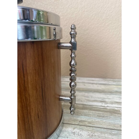 Mid Century M Taka Japan Ice Bucket Teak-Tone Woodgrain Chrome Lid Retro Barware - Picture 5 of 13